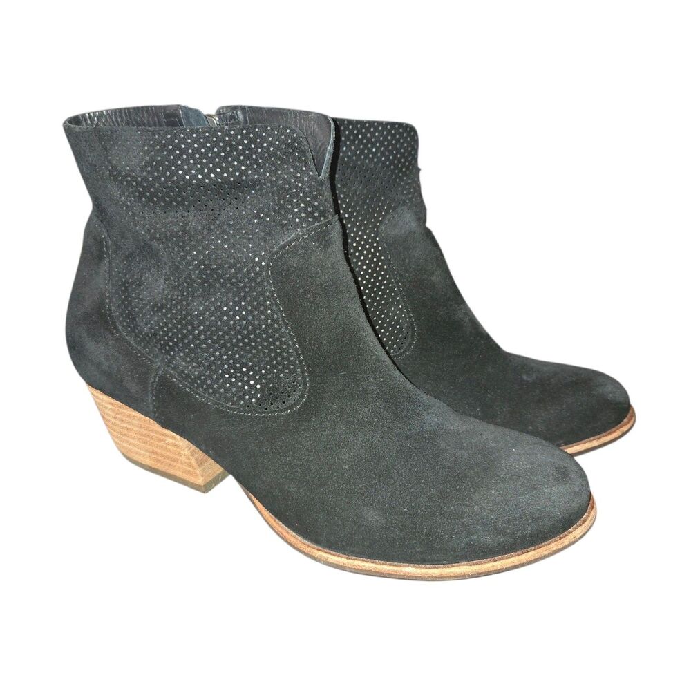 Kork-Ease K48503 Sherrill Black Perforated Suede Western Inspired Booties Size 8